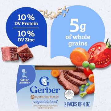Gerber Baby Food 2nd Foods, Dinner, Vegetable & Beef Puree, 4 Ounce Tubs, 2-Pack (Pack of 8)