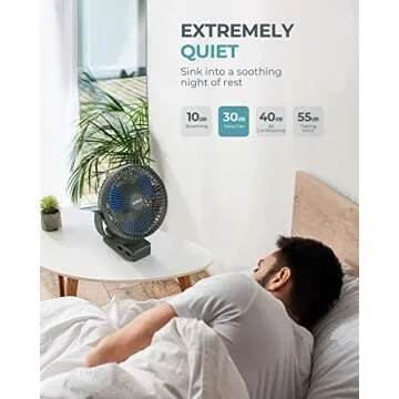 xasla 10000mAh Portable Rechargeable Clip on Fan, 8 inch Battery Operated Fan, 24 Hours Work Time, 4 Speeds Personal Fan, Ideal for Outdoor Camping Golf Cart Home Office Blue