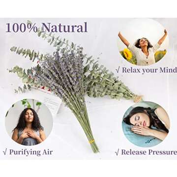 Glicrili 68 PCS Dried Eucalyptus Stems & Lavender Flowers Bundle for Shower,17'' Natural Real Live Eucalyptus Leaves & Aromatic Lavender Shower Plant, Mother's Day, Home Decoration,Fragrance
