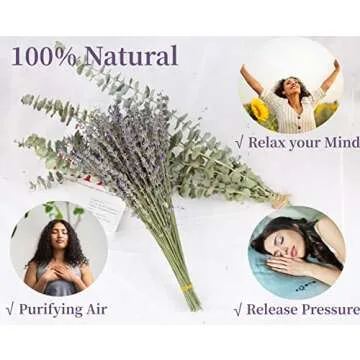 Glicrili 68 PCS Dried Eucalyptus Stems & Lavender Flowers Bundle for Shower,17'' Natural Real Live Eucalyptus Leaves & Aromatic Lavender Shower Plant, Mother's Day, Home Decoration,Fragrance