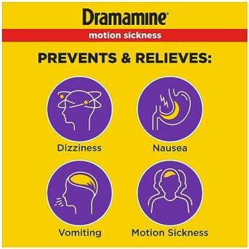 Dramamine Chewable Less Drowsy, Motion Sickness Relief, Raspberry Cream Flavor, 12 Count, 2 Pack