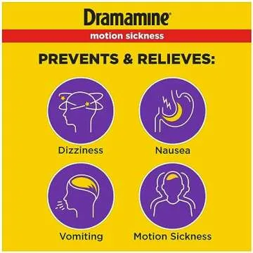 Dramamine Chewable Less Drowsy, Motion Sickness Relief, Raspberry Cream Flavor, 12 Count, 2 Pack