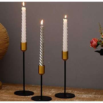 Denique Candlestick Holders 2 Sets, 6 PCS Brass Gold Black Taper Candle Holders, Candlestick Holders Set for Table Centerpiece Vintage Modern Candle Holders for Home Wedding Decoration (2X(S+M+L))