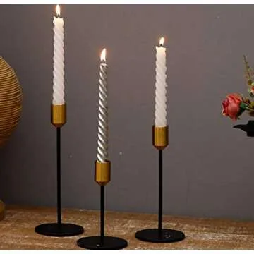 Denique Candlestick Holders 2 Sets, 6 PCS Brass Gold Black Taper Candle Holders, Candlestick Holders Set for Table Centerpiece Vintage Modern Candle Holders for Home Wedding Decoration (2X(S+M+L))