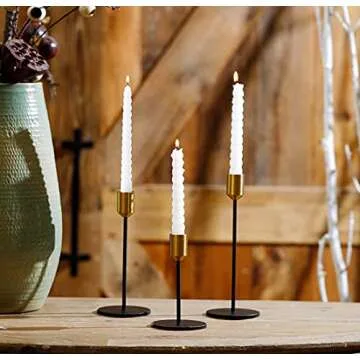 Denique Candlestick Holders 2 Sets, 6 PCS Brass Gold Black Taper Candle Holders, Candlestick Holders Set for Table Centerpiece Vintage Modern Candle Holders for Home Wedding Decoration (2X(S+M+L))