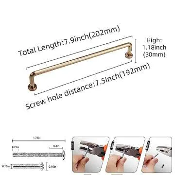 BUKOBYHE 10 Pack 7.5Inch Kitchen Cabinet Handles Champagne Copper Cabinet Zinc Alloy Pulls Gold Draw...