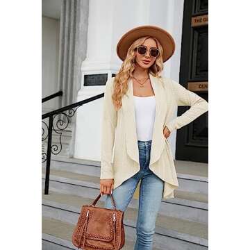 Cardigan Sweaters for Women Long Sleeve Kimono Tops Casual Lightweight Knit Open Front Fall Shirts 2024 Beige L