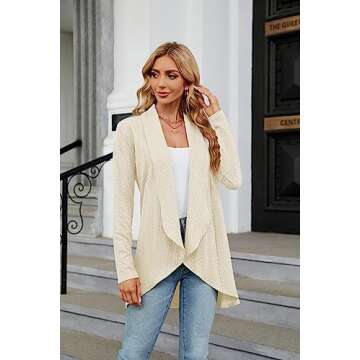 Cardigan Sweaters for Women Long Sleeve Kimono Tops Casual Lightweight Knit Open Front Fall Shirts 2024 Beige L