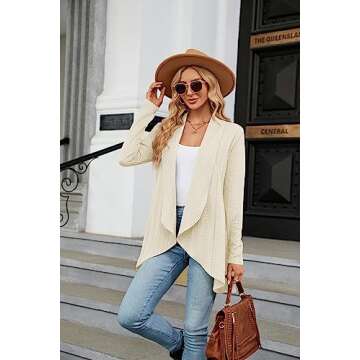 Cardigan Sweaters for Women Long Sleeve Kimono Tops Casual Lightweight Knit Open Front Fall Shirts 2024 Beige L