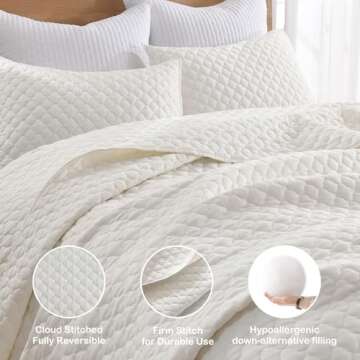 HORIMOTE HOME Cream Quilt Queen Size, Lightweight Quilt for Summer Ultra-Soft Microfiber Modern Style Quilted Clouds Pattern Bedspread Quit Set 3 Pieces(1 Quilt and 2 Pillow Shams)