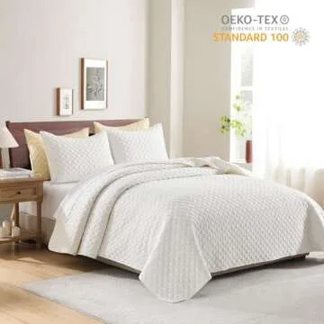 HORIMOTE HOME Cream Quilt Queen Size, Lightweight Quilt for Summer Ultra-Soft Microfiber Modern Style Quilted Clouds Pattern Bedspread Quit Set 3 Pieces(1 Quilt and 2 Pillow Shams)