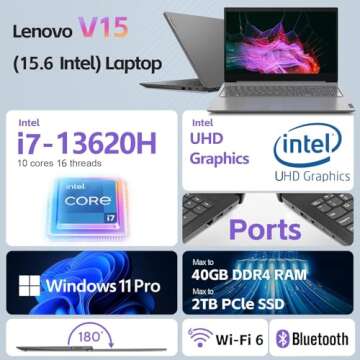 Lenovo Laptop Computer, Intel 10-Core i7-13620H (Beat Ultra 7 255U), 40GB DDR4 RAM, 1TB PCIe SSD, Wi...