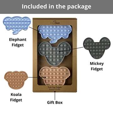 AGERFALK (3 Pack) Cute Pop it´s Fidgets for Girls 10-12, Elephant, Mickey, Koala, Valentines Pop it, Anxiety and Stress Relief Poppit