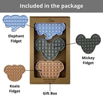AGERFALK (3 Pack) Cute Pop it´s Fidgets for Girls 10-12, Elephant, Mickey, Koala, Valentines Pop it, Anxiety and Stress Relief Poppit