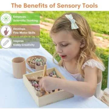 Sensory Bin Tools with Wooden Sensory Bin for Toddlers, 10 Piece Sensory Box Set, 20 Wooden Sensory Balls, Sensory Toys for Toddlers & Sensory Tools for Developing Fine Motor Skills, Montessori Play
