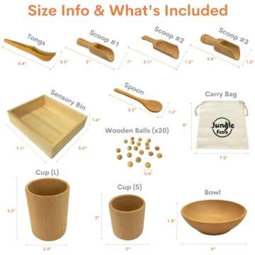 Sensory Bin Tools with Wooden Sensory Bin for Toddlers, 10 Piece Sensory Box Set, 20 Wooden Sensory Balls, Sensory Toys for Toddlers & Sensory Tools for Developing Fine Motor Skills, Montessori Play