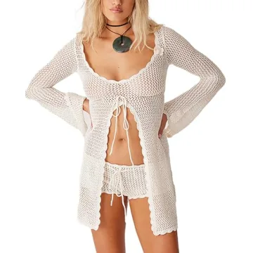 BAIMORE Women's Crochet Hollow Out Beach Cover Up Dress - Stylish Summer Essential