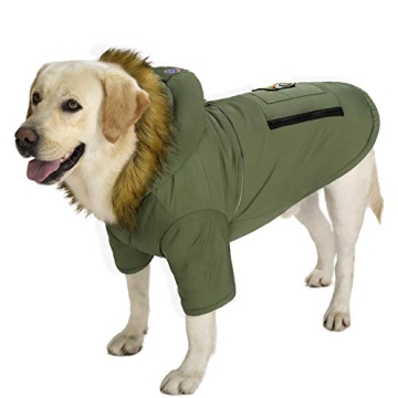 Large Dog Down Jacket Hoodie Coat Winter Waterproof, Reflective Warm Dog Clothes Clothing Thick Padd...