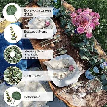 Ouddy Decor 2 Pack Eucalyptus Garland Total 13.1 Ft Lush Silver Dollar Leaves Boxwood Artificial Fau...
