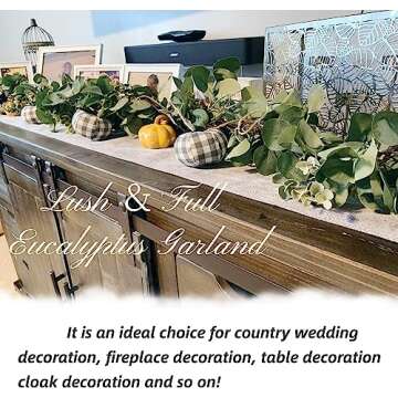 Ouddy Decor 2 Pack Eucalyptus Garland Total 13.1 Ft Lush Silver Dollar Leaves Boxwood Artificial Faux Greenery Vines for Baby Shower Wedding Party Table Runner Room Home Mantle Decor