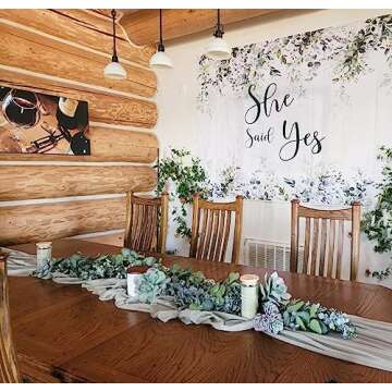 Ouddy Decor 2 Pack Eucalyptus Garland Total 13.1 Ft Lush Silver Dollar Leaves Boxwood Artificial Faux Greenery Vines for Baby Shower Wedding Party Table Runner Room Home Mantle Decor