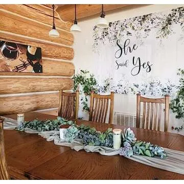 Ouddy Decor 2 Pack Eucalyptus Garland Total 13.1 Ft Lush Silver Dollar Leaves Boxwood Artificial Faux Greenery Vines for Baby Shower Wedding Party Table Runner Room Home Mantle Decor