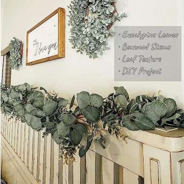 Ouddy Decor 2 Pack Eucalyptus Garland Total 13.1 Ft Lush Silver Dollar Leaves Boxwood Artificial Faux Greenery Vines for Baby Shower Wedding Party Table Runner Room Home Mantle Decor