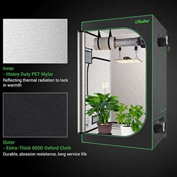 4x4 Grow Tent, Ohuhu 48x48x80 Inch Indoor High-Reflective Mylar Hydroponic Grow Tents 600D Oxford wi...