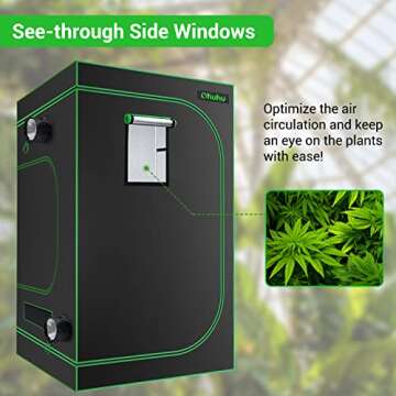 4x4 Grow Tent, Ohuhu 48x48x80 Inch Indoor High-Reflective Mylar Hydroponic Grow Tents 600D Oxford with Observation Window Floor Tray and Tool Bag, Growing Tent for Plant Growing Gardening Germination