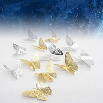 FOMTOR 3D Butterfly Wall Stickers - 48 Pcs Gold Wall Decals for Home Decor & Party Decor