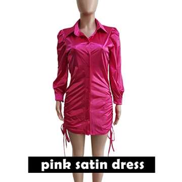 Plus Size Pink Satin Shirt Dress for Women Evening Wear