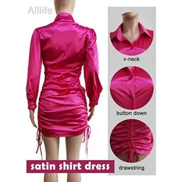 Plus Size Pink Satin Shirt Dress for Women Evening Wear