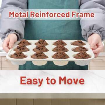 CAKETIME Silicone Muffin Pan, Metal Reinforced Frame Cupcake Pan 12 Cups Regular Size Easy to Move in or Out of Oven Non-Stick (1)