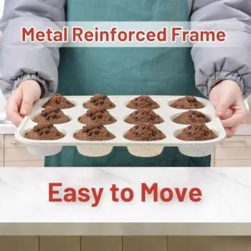 CAKETIME Silicone Muffin Pan, Metal Reinforced Frame Cupcake Pan 12 Cups Regular Size Easy to Move in or Out of Oven Non-Stick (1)