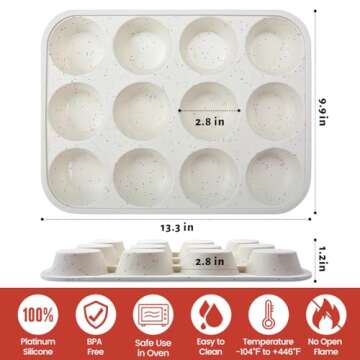 CAKETIME Silicone Muffin Pan, Metal Reinforced Frame Cupcake Pan 12 Cups Regular Size Easy to Move in or Out of Oven Non-Stick (1)