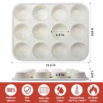 CAKETIME Silicone Muffin Pan, Metal Reinforced Frame Cupcake Pan 12 Cups Regular Size Easy to Move in or Out of Oven Non-Stick (1)
