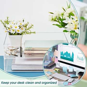 Yulejo 2 Pcs Acrylic Desk Organizers and Accessories Tier Paper File Organizer Tray Stackable Document Clear Desk Accessories for Office Workspace Organization (12.4 x 8.74 x 2.68 Inch)
