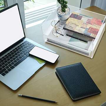 Yulejo 2 Pcs Acrylic Desk Organizers and Accessories Tier Paper File Organizer Tray Stackable Document Clear Desk Accessories for Office Workspace Organization (12.4 x 8.74 x 2.68 Inch)