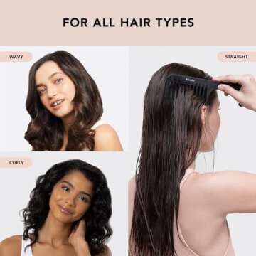 Kitsch Wide Tooth Detangler Comb - Curved Handle for Curly, Wet & Thick Hair, Black Shower Comb for Women