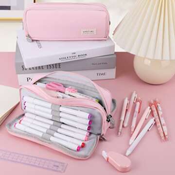 iSuperb Large Pencil Case 3 Compartments Pencil Pouch Big Capacity Pencil Bag for Kids Teen Girls Bo...