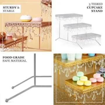 Gold 3-Tiered Serving Cupcake Stand with Crystals