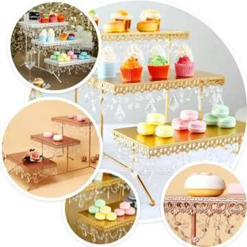 Gold 3-Tiered Serving Cupcake Stand with Crystals