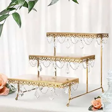 Gold 3-Tiered Serving Cupcake Stand with Crystals