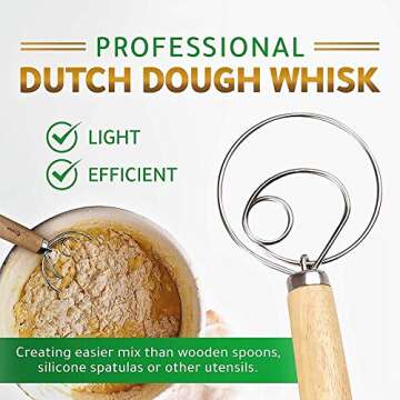 Danish Whisk,2 pack 13.5 inchStainless Steel Dutch Style Bread Dough Hand Mixer,Wooden Handle Kitchen Baking Tools, Rdough Starter Stirrer, Danish Dough Whisk