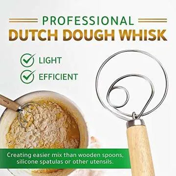 Danish Whisk,2 pack 13.5 inchStainless Steel Dutch Style Bread Dough Hand Mixer,Wooden Handle Kitchen Baking Tools, Rdough Starter Stirrer, Danish Dough Whisk