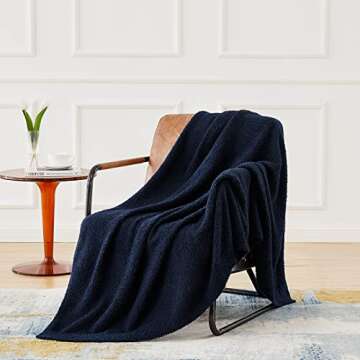 CYMULA Knit Throw Blanket for Couch Navy Blue-Super Soft Lightweight Plush Fuzzy Fluffy Cozy Blanket...