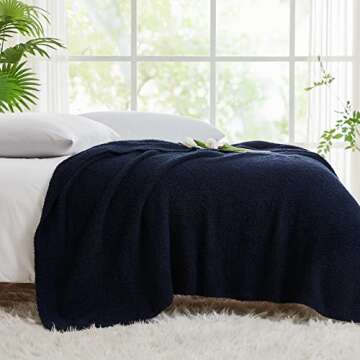 CYMULA Knit Throw Blanket for Couch Navy Blue-Super Soft Lightweight Plush Fuzzy Fluffy Cozy Blankets and Throws for Sofa Bed, 50x60 inches
