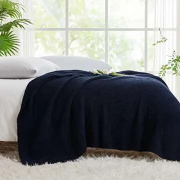CYMULA Knit Throw Blanket for Couch Navy Blue-Super Soft Lightweight Plush Fuzzy Fluffy Cozy Blankets and Throws for Sofa Bed, 50x60 inches