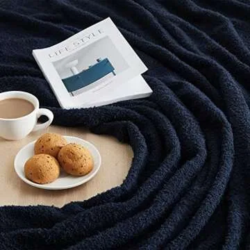 CYMULA Knit Throw Blanket for Couch Navy Blue-Super Soft Lightweight Plush Fuzzy Fluffy Cozy Blankets and Throws for Sofa Bed, 50x60 inches