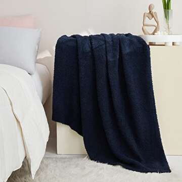 CYMULA Knit Throw Blanket for Couch Navy Blue-Super Soft Lightweight Plush Fuzzy Fluffy Cozy Blankets and Throws for Sofa Bed, 50x60 inches